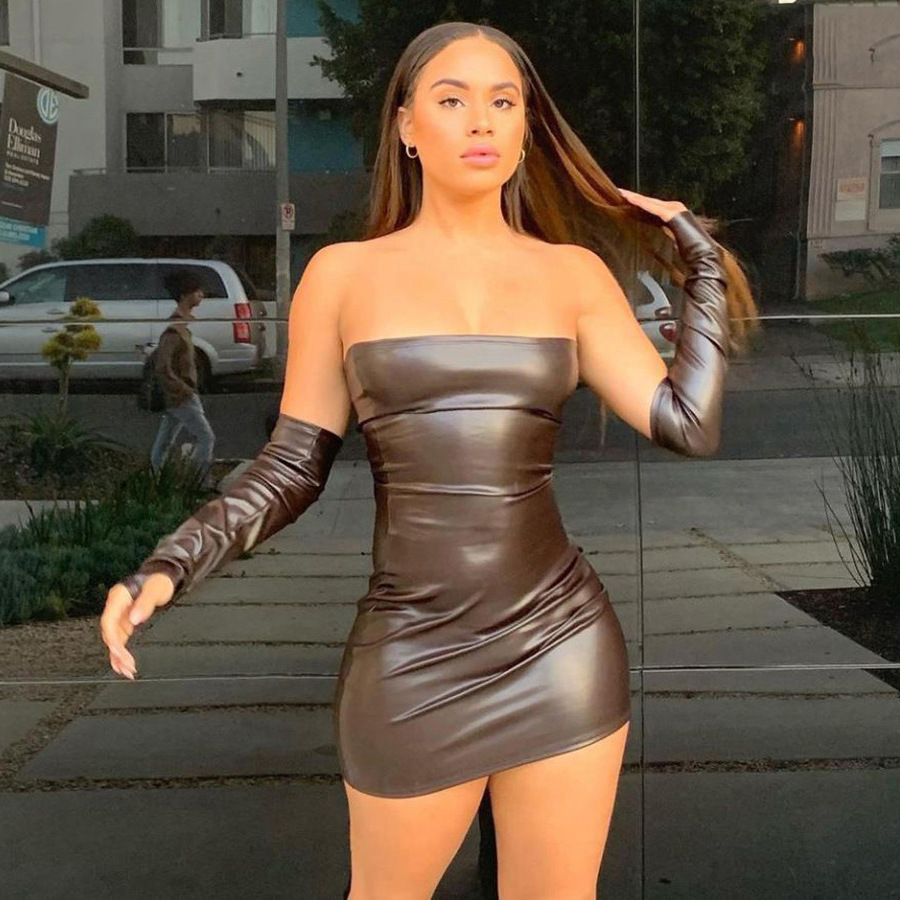 Sexy PU Strapless Waist Bag Hip Cuff Women's Dress