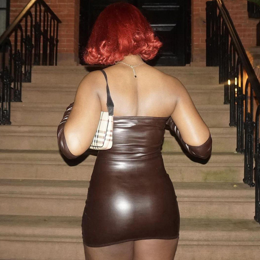 Sexy PU Strapless Waist Bag Hip Cuff Women's Dress