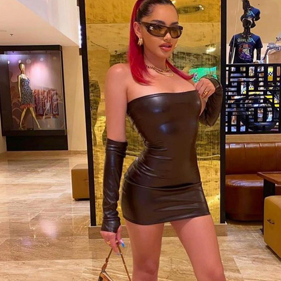 Sexy PU Strapless Waist Bag Hip Cuff Women's Dress