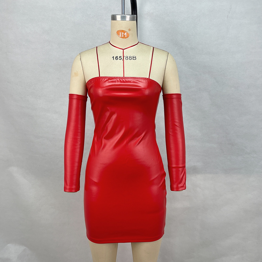 Sexy PU Strapless Waist Bag Hip Cuff Women's Dress