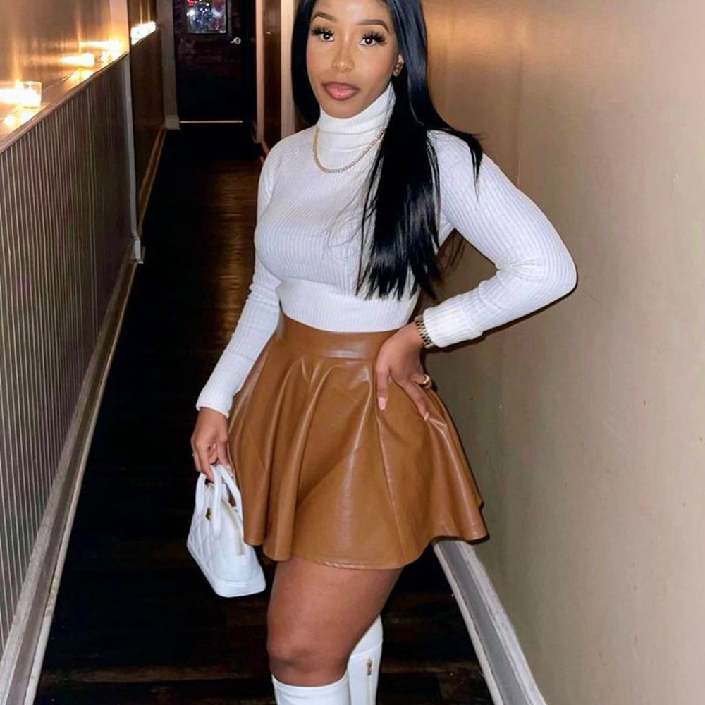 Sexy Solid Color PU Skirt Women's Half Skirt Mini Skirt Umbrella Skirt