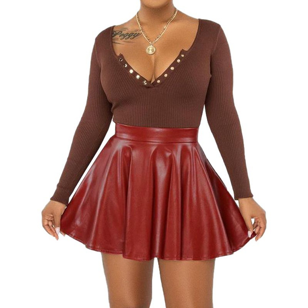 Sexy Solid Color PU Skirt Women's Half Skirt Mini Skirt Umbrella Skirt