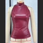 Solid Color PU Slim Fit And Slimming Half High Neck Sleeveless Vest