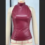 Solid Color PU Slim Fit And Slimming Half High Neck Sleeveless Vest