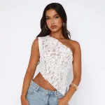 Solid Color Waist Exposed Asymmetrical Sloping Collar Top