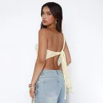 Solid Color Waist Exposed Asymmetrical Sloping Collar Top