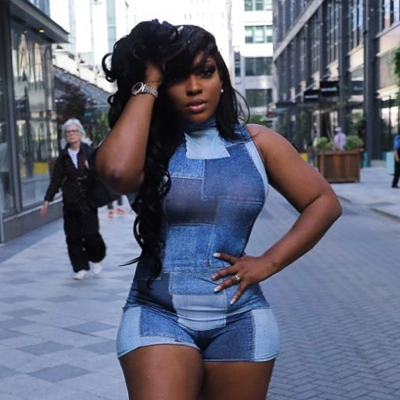 Casual Sleeveless Denim Print Waist Cinching And Hip Lifting Jumpsuit 01