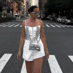 Fashionable Metallic Waistband Top Sexy Base Shirt Strapless Vest