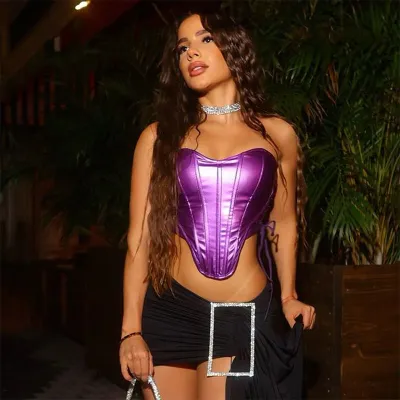  Sexy Metallic Strap Strapless Vest With Fishbone Waist Waistband 01