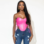  Sexy Metallic Strap Strapless Vest With Fishbone Waist Waistband