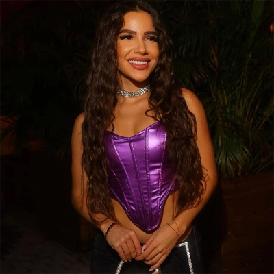  Sexy Metallic Strap Strapless Vest With Fishbone Waist Waistband 02