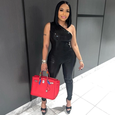 Sexy Shiny One Shoulder Top Jumpsuit With High Waist And Hip Coverage 01