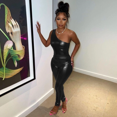 Sexy Shiny One Shoulder Top Jumpsuit With High Waist And Hip Coverage 02