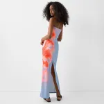 Sexy Strapless Printed Bag Hip Slit Dress