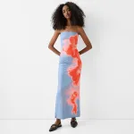 Sexy Strapless Printed Bag Hip Slit Dress