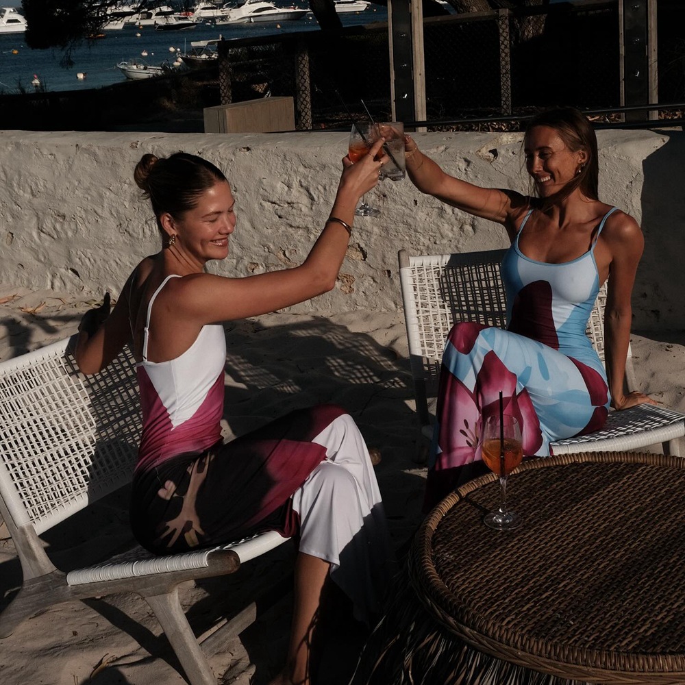 Sexy Suspender Print Bag Hip Slit Dress