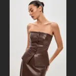 Single Breasted Sexy Strapless PU Strapless Vest