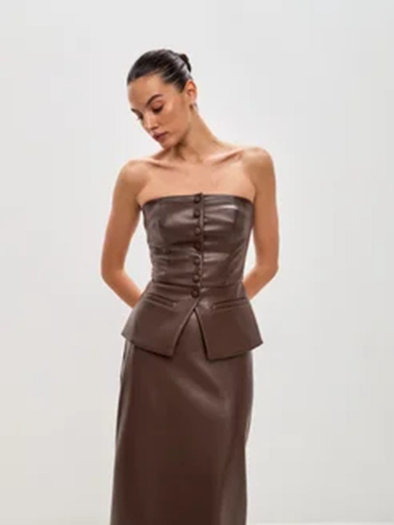 Single Breasted Sexy Strapless PU Strapless Vest