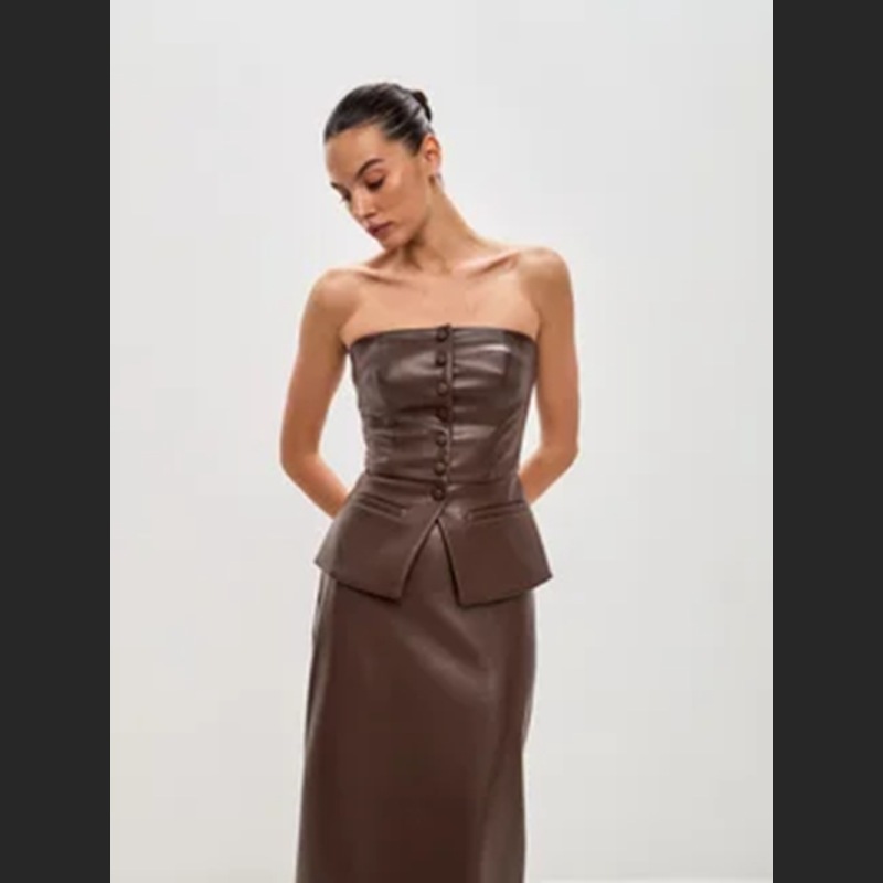 Single Breasted Sexy Strapless PU Strapless Vest