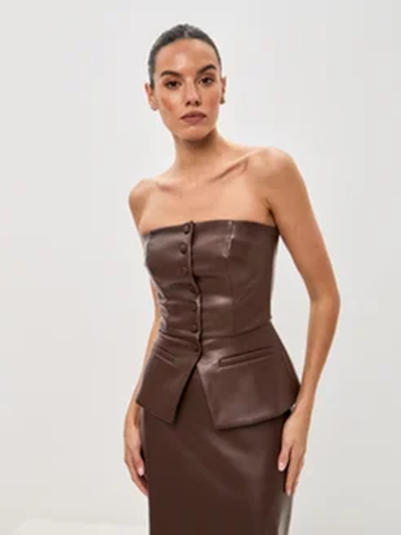 Single Breasted Sexy Strapless PU Strapless Vest