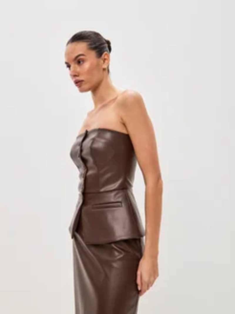 Single Breasted Sexy Strapless PU Strapless Vest