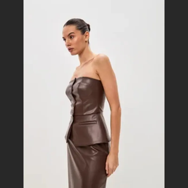 Single Breasted Sexy Strapless PU Strapless Vest