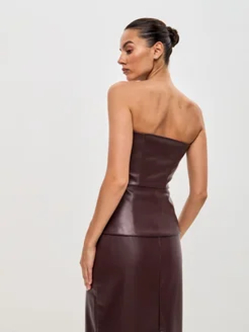 Single Breasted Sexy Strapless PU Strapless Vest