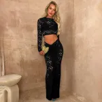 Two Piece Set Of High Waisted Long Sleeved Waist Bag Waist And Hip Skirt
