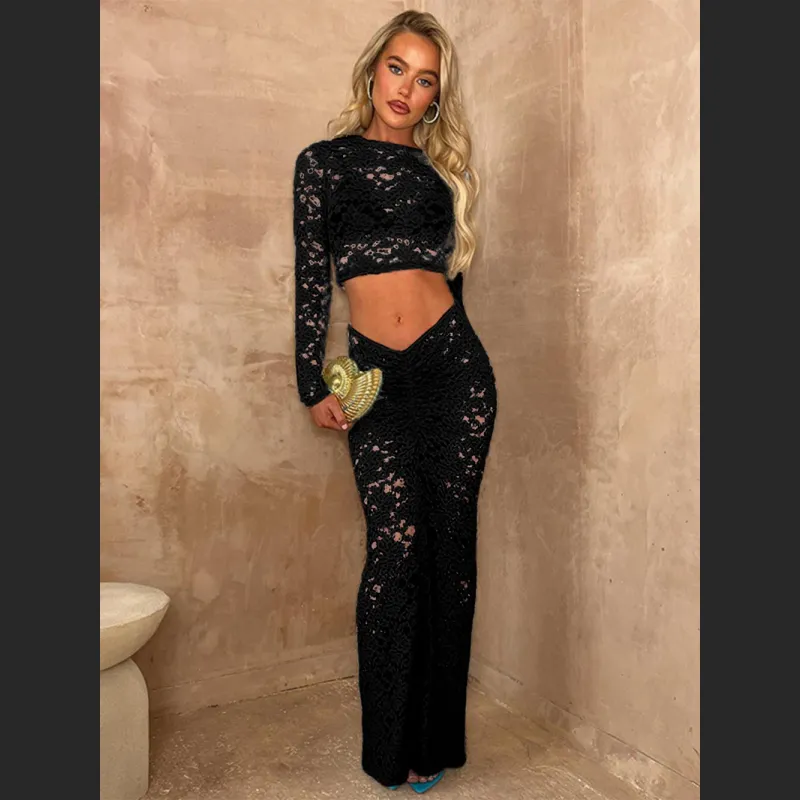Two Piece Set Of High Waisted Long Sleeved Waist Bag Waist And Hip Skirt