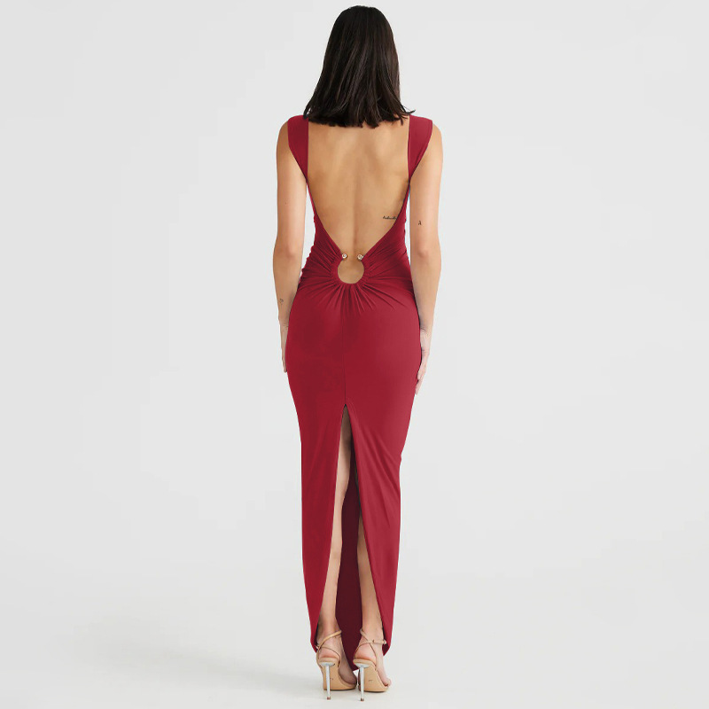 V-Neck Backless Irregular Dress Women's Dress Slit Dress