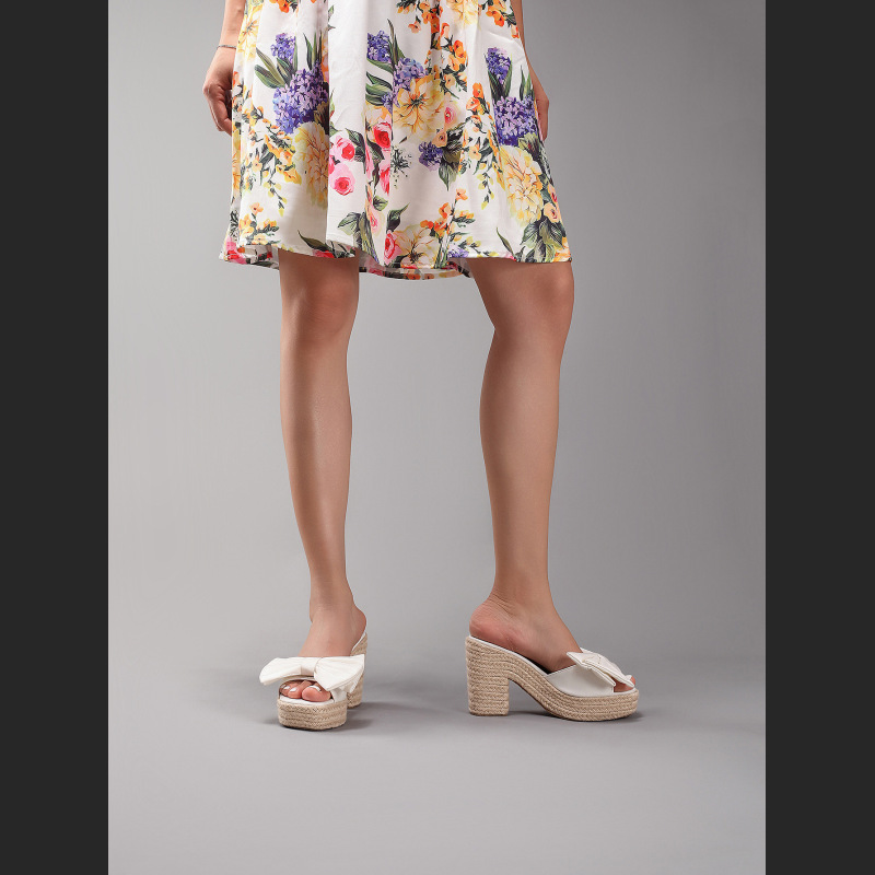 Bow Tie Hemp Rope Wedge Heel Thick Soled Sandals