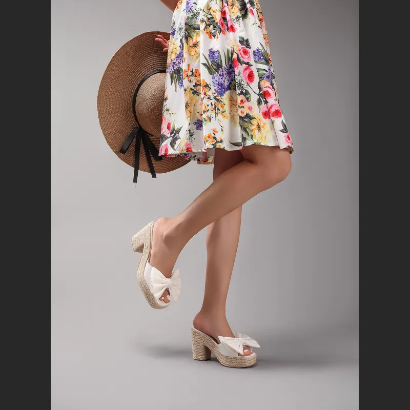 Bow Tie Hemp Rope Wedge Heel Thick Soled Sandals