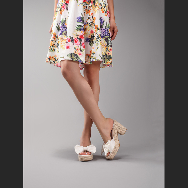 Bow Tie Hemp Rope Wedge Heel Thick Soled Sandals