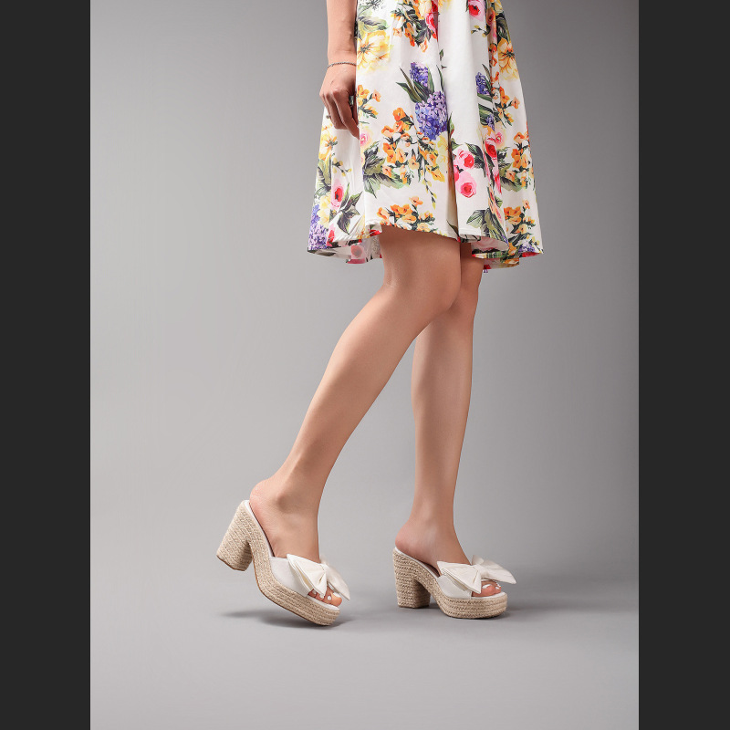 Bow Tie Hemp Rope Wedge Heel Thick Soled Sandals