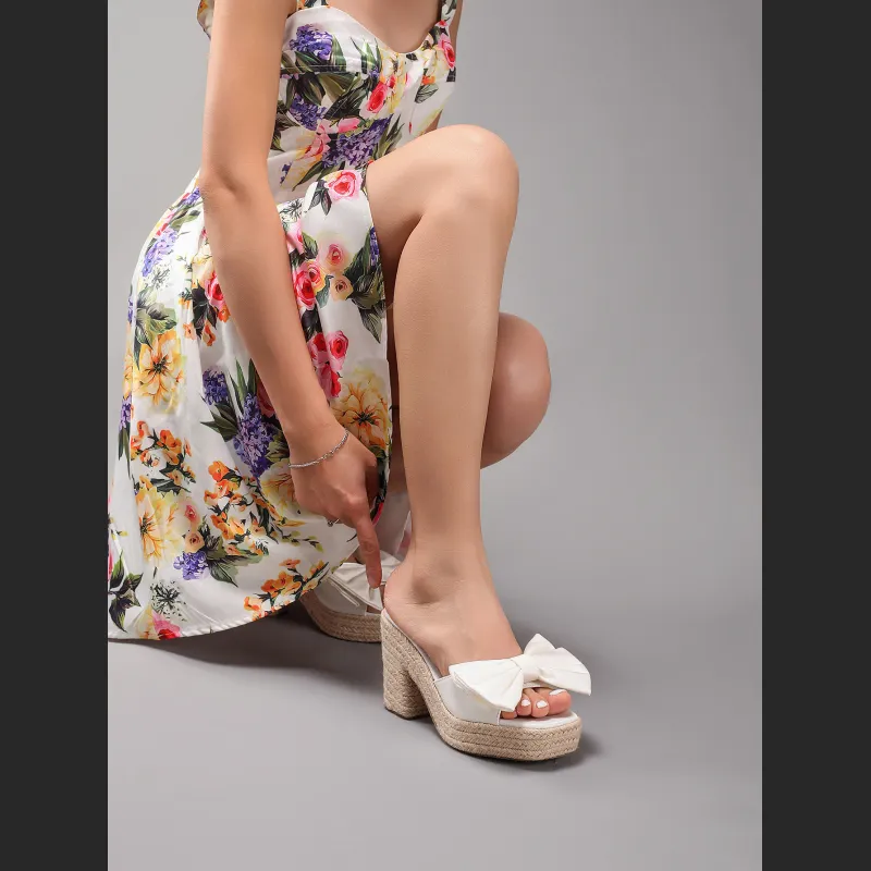 Bow Tie Hemp Rope Wedge Heel Thick Soled Sandals