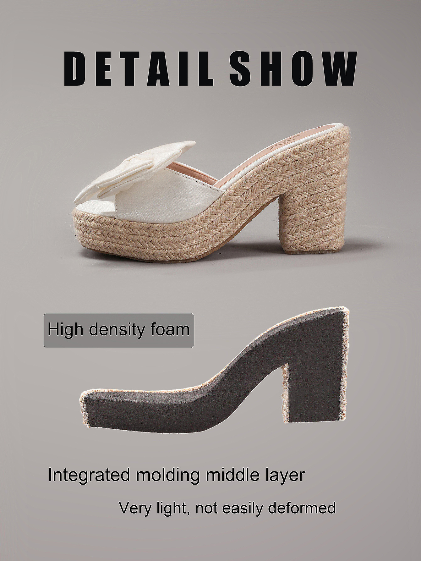 Bow Tie Hemp Rope Wedge Heel Thick Soled Sandals