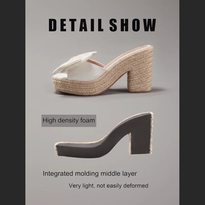 Bow Tie Hemp Rope Wedge Heel Thick Soled Sandals