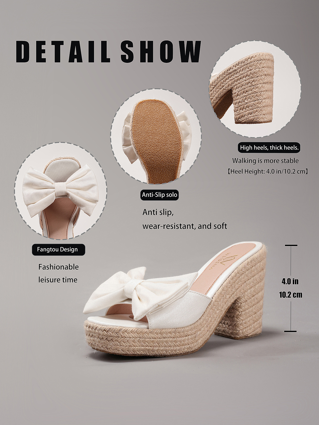 Bow Tie Hemp Rope Wedge Heel Thick Soled Sandals