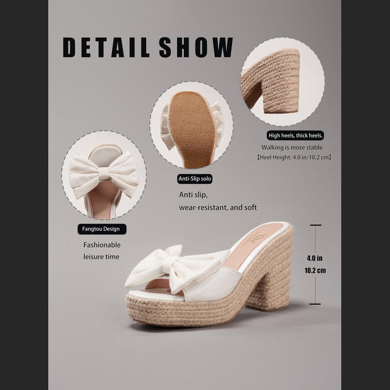 Bow Tie Hemp Rope Wedge Heel Thick Soled Sandals