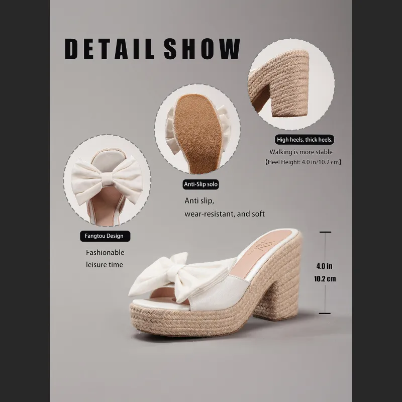 Bow Tie Hemp Rope Wedge Heel Thick Soled Sandals