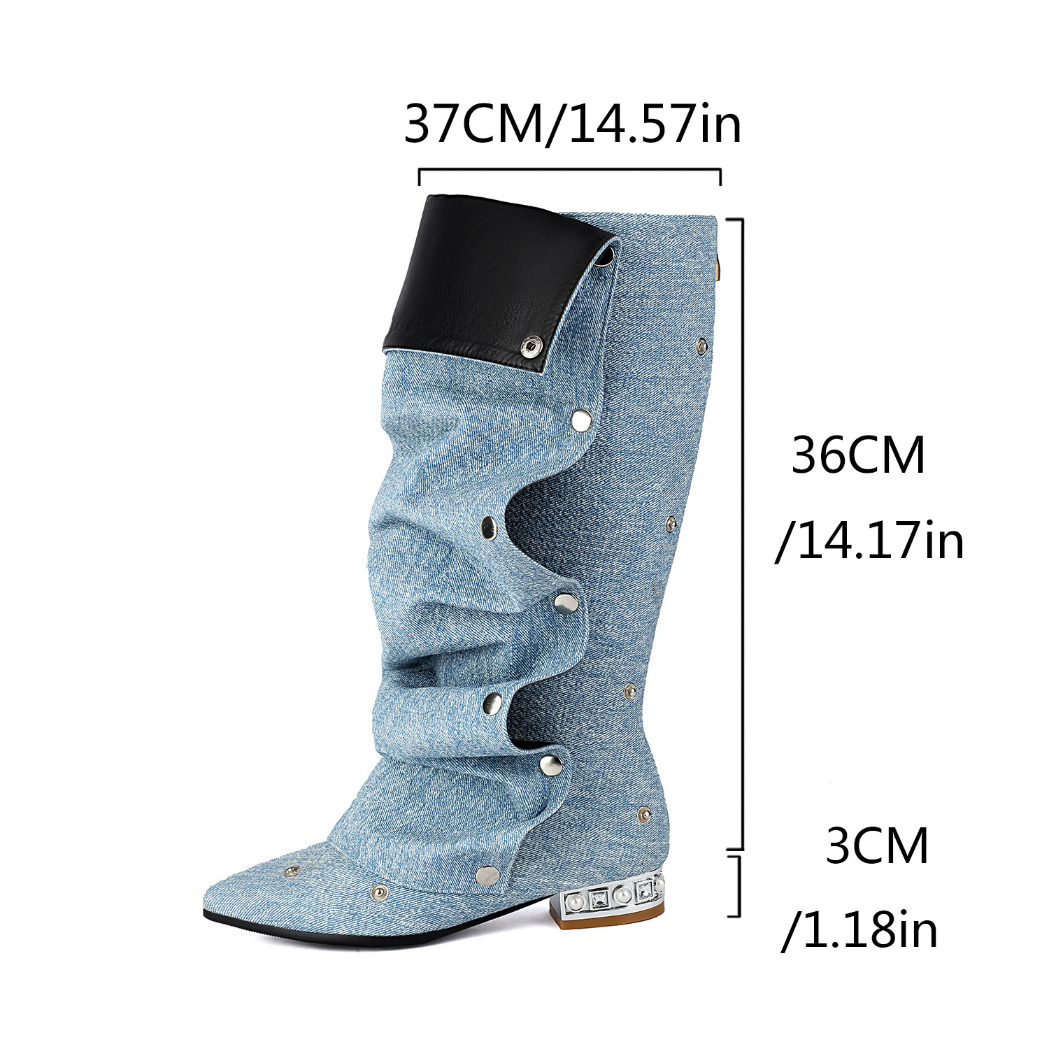 British Cowboy Boots, Fashionable Rivet Boots, High Tube, Mid Heel