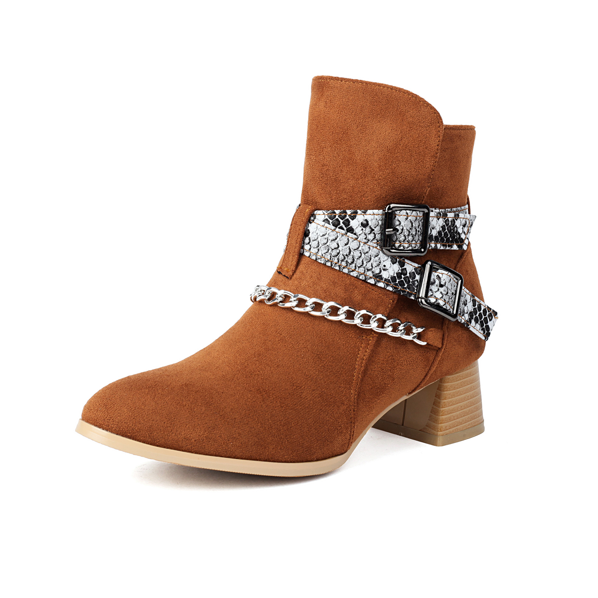 Color Blocked Belt Buckle Short Boots, British Trend Martin Boots