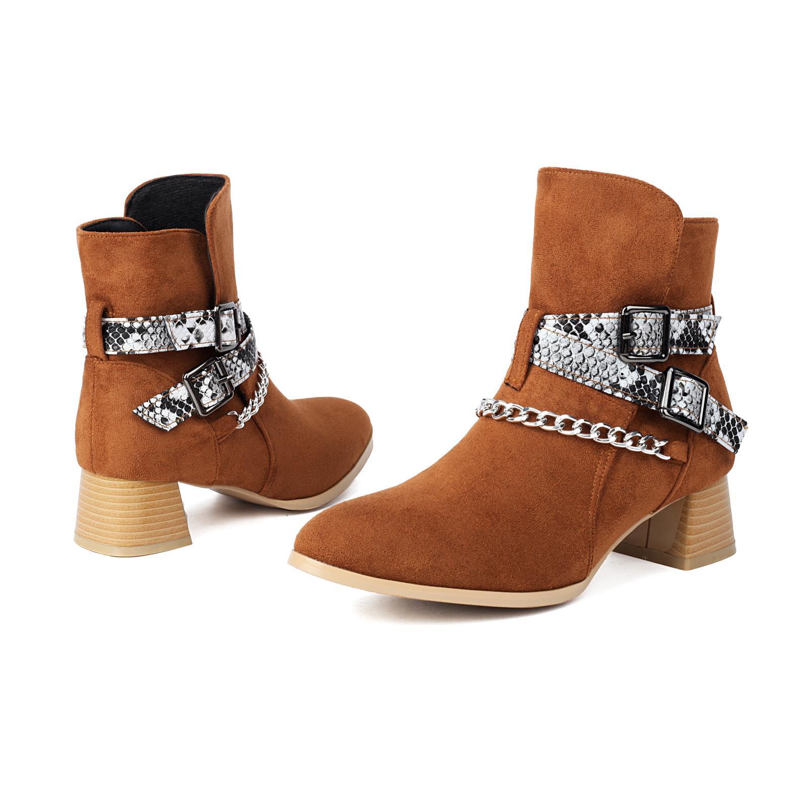 Color Blocked Belt Buckle Short Boots, British Trend Martin Boots