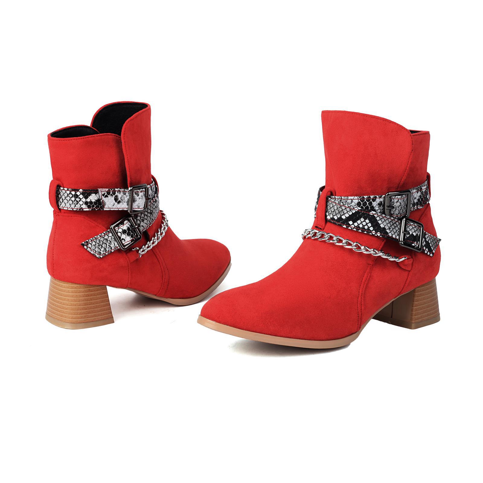 Color Blocked Belt Buckle Short Boots, British Trend Martin Boots