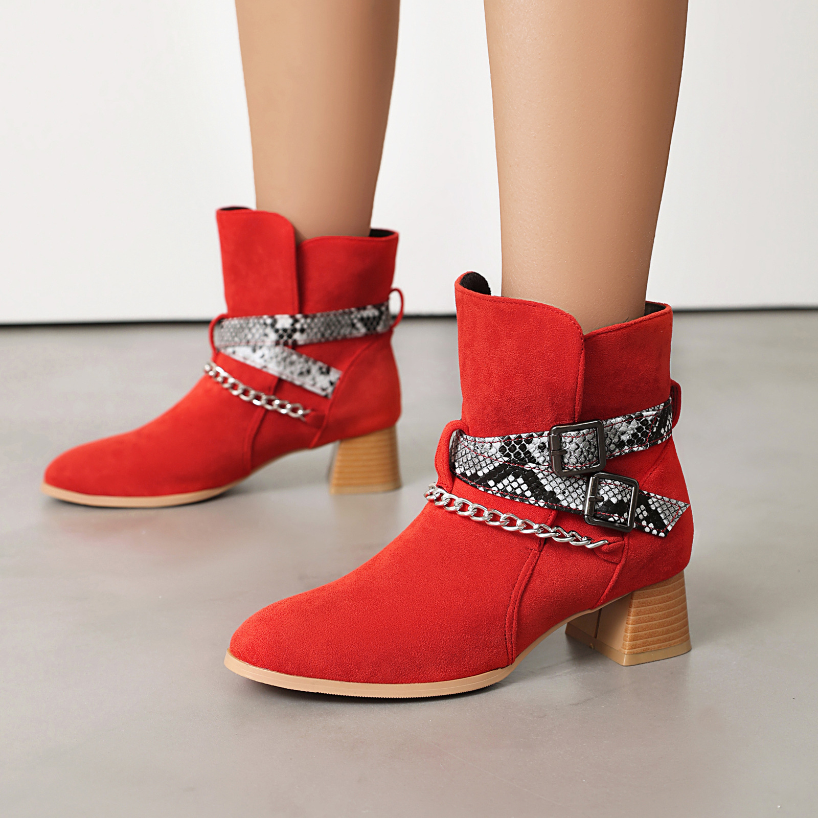 Color Blocked Belt Buckle Short Boots, British Trend Martin Boots