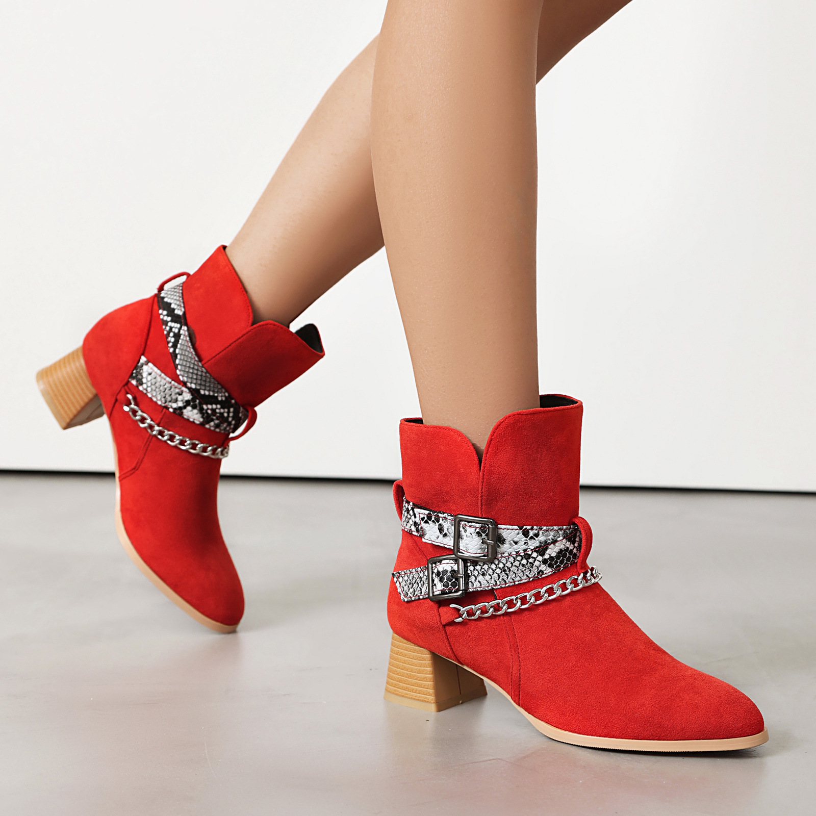 Color Blocked Belt Buckle Short Boots, British Trend Martin Boots
