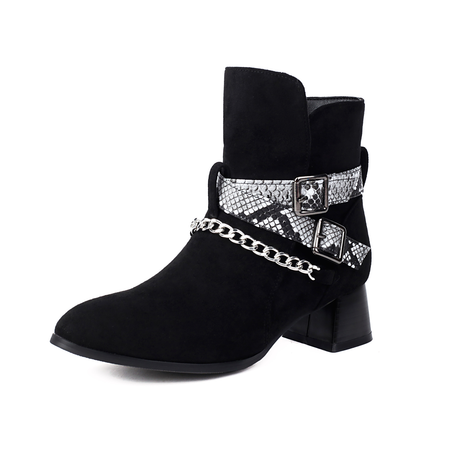 Color Blocked Belt Buckle Short Boots, British Trend Martin Boots