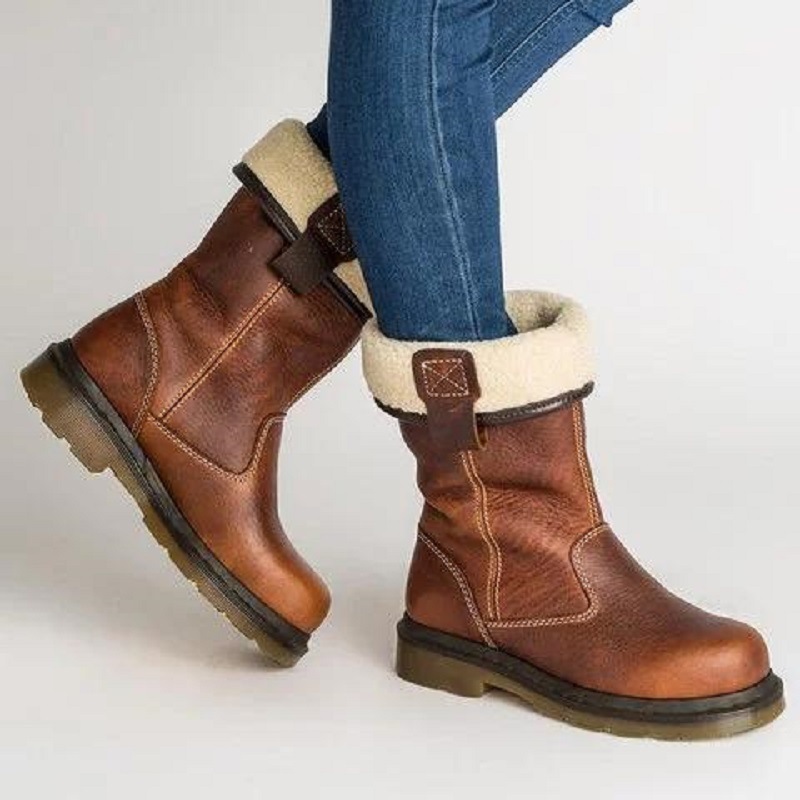 Cotton Boots, Low Heel, Mid Length Casual Boots