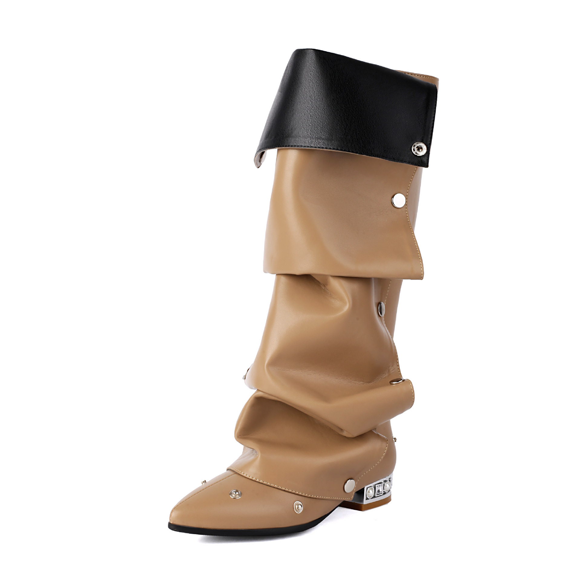 Cowboy Boots, Fashionable Rivet Boots, High Tube, Thick Heel, Middle Heel