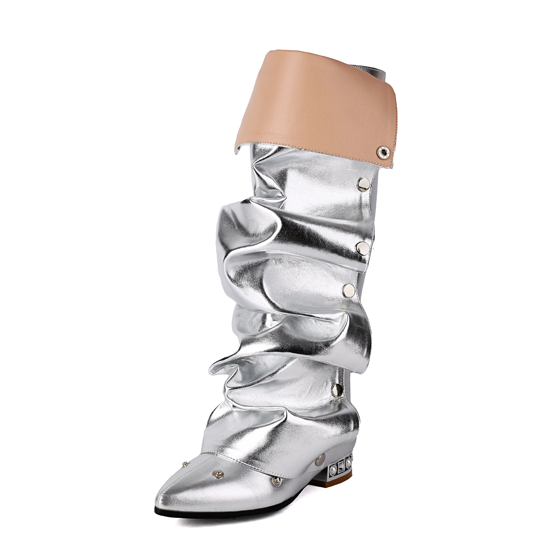 Cowboy Boots, Fashionable Rivet Boots, High Tube, Thick Heel, Middle Heel